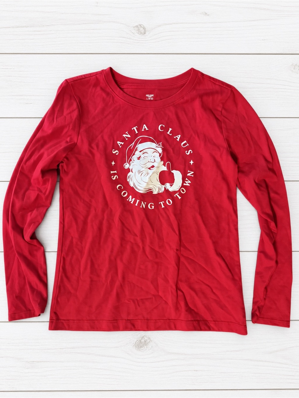 Holiday Time Red Long-Sleeve Santa Graphic Tee
